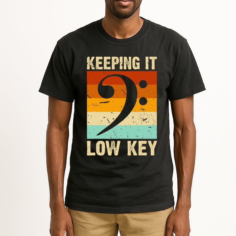 Retro Bass Clef Music Keeping It Low Key Musician Humor Tall T-Shirt