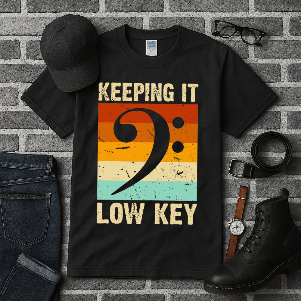 Retro Bass Clef Music Keeping It Low Key Musician Humor Tall T-Shirt