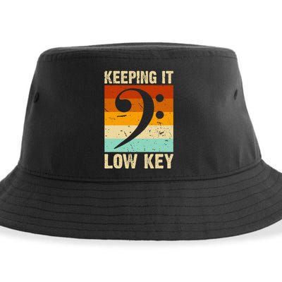 Retro Bass Clef Music Keeping It Low Key Musician Humor Sustainable Bucket Hat