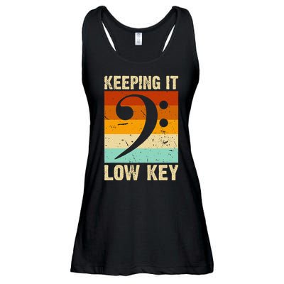 Retro Bass Clef Music Keeping It Low Key Musician Humor Ladies Essential Flowy Tank