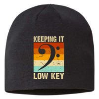 Retro Bass Clef Music Keeping It Low Key Musician Humor Sustainable Beanie