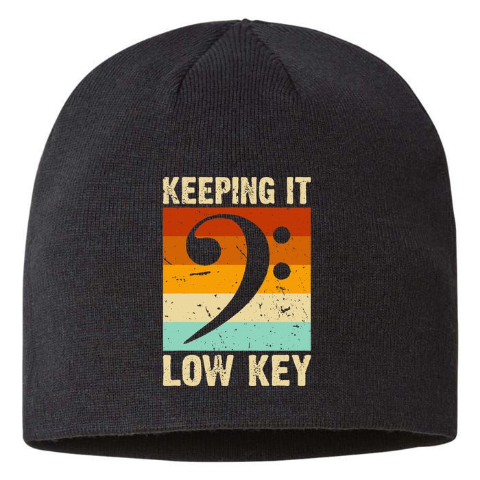 Retro Bass Clef Music Keeping It Low Key Musician Humor Sustainable Beanie