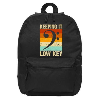 Retro Bass Clef Music Keeping It Low Key Musician Humor 16 in Basic Backpack