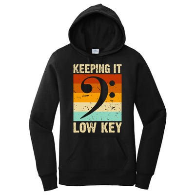 Retro Bass Clef Music Keeping It Low Key Musician Humor Women's Pullover Hoodie