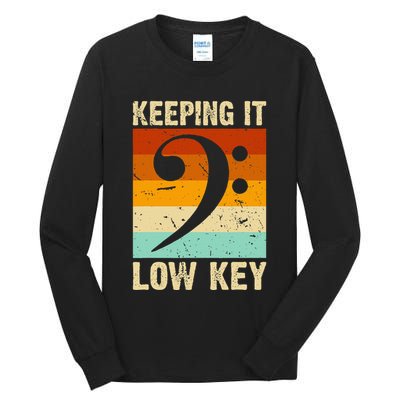 Retro Bass Clef Music Keeping It Low Key Musician Humor Tall Long Sleeve T-Shirt
