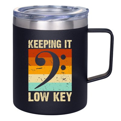 Retro Bass Clef Music Keeping It Low Key Musician Humor 12oz Stainless Steel Coffee Mug