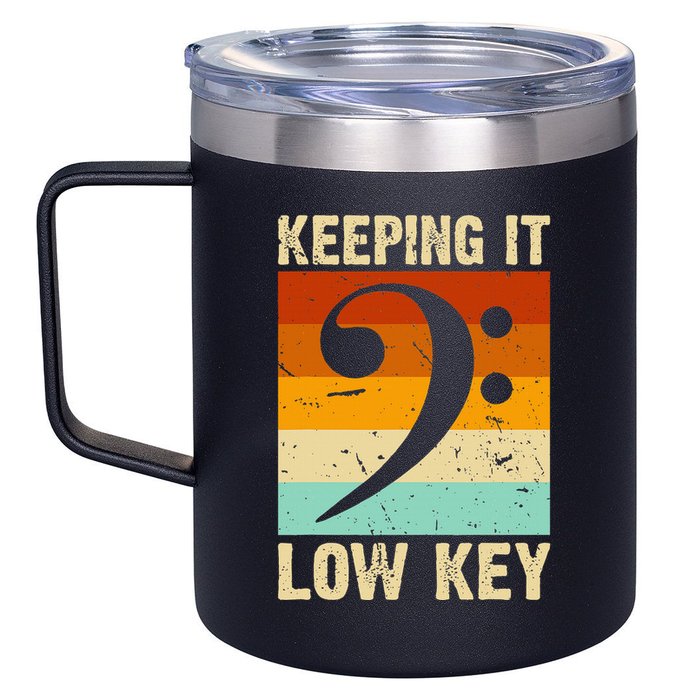 Retro Bass Clef Music Keeping It Low Key Musician Humor 12oz Stainless Steel Coffee Mug