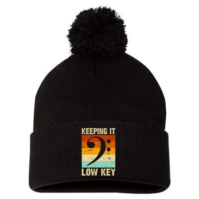 Retro Bass Clef Music Keeping It Low Key Musician Humor Pom Pom 12in Knit Beanie