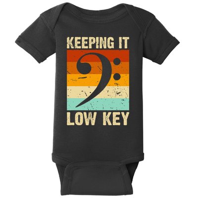 Retro Bass Clef Music Keeping It Low Key Musician Humor Baby Bodysuit