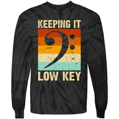 Retro Bass Clef Music Keeping It Low Key Musician Humor Tie-Dye Long Sleeve Shirt