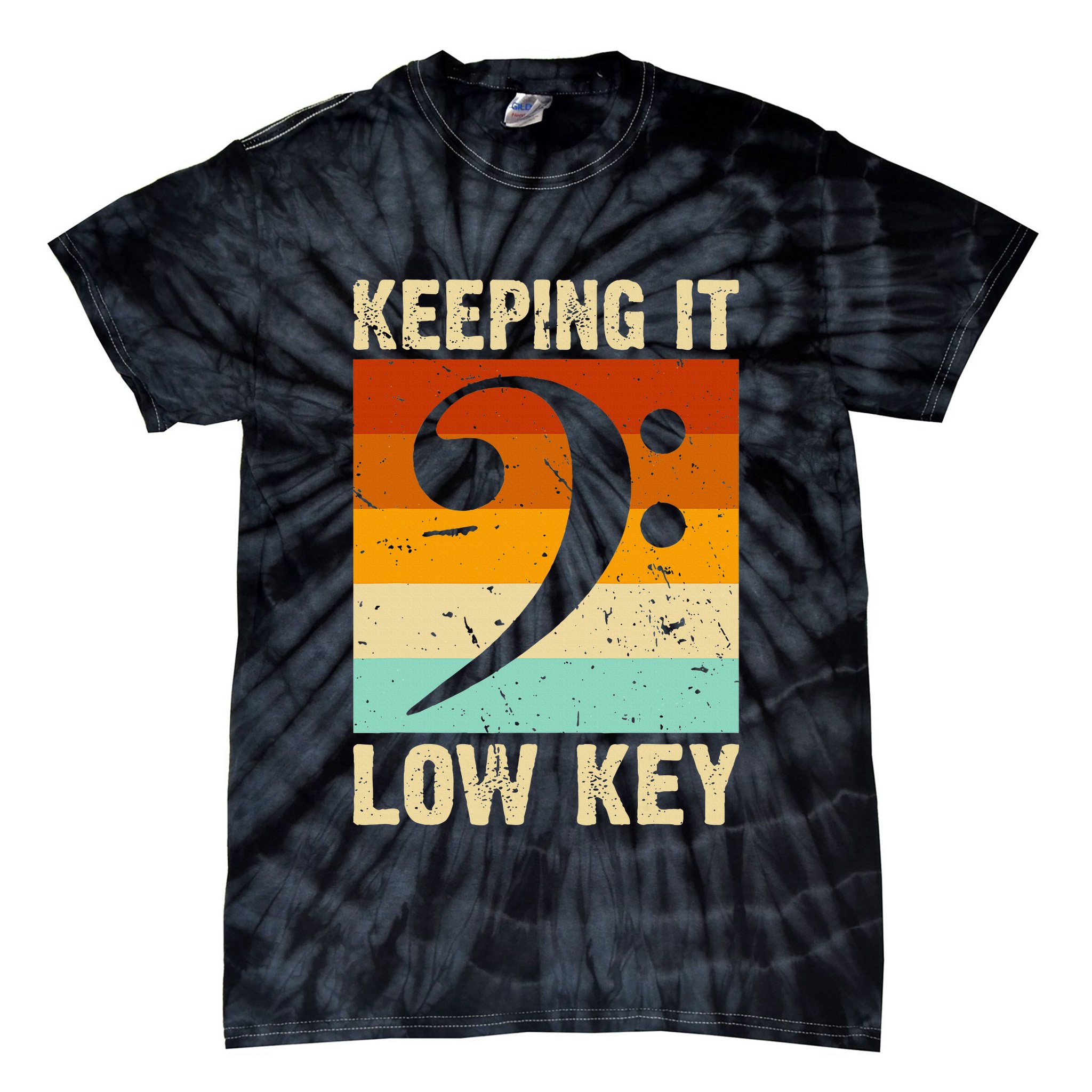 Retro Bass Clef Music Keeping It Low Key Musician Humor Tie-Dye T-Shirt