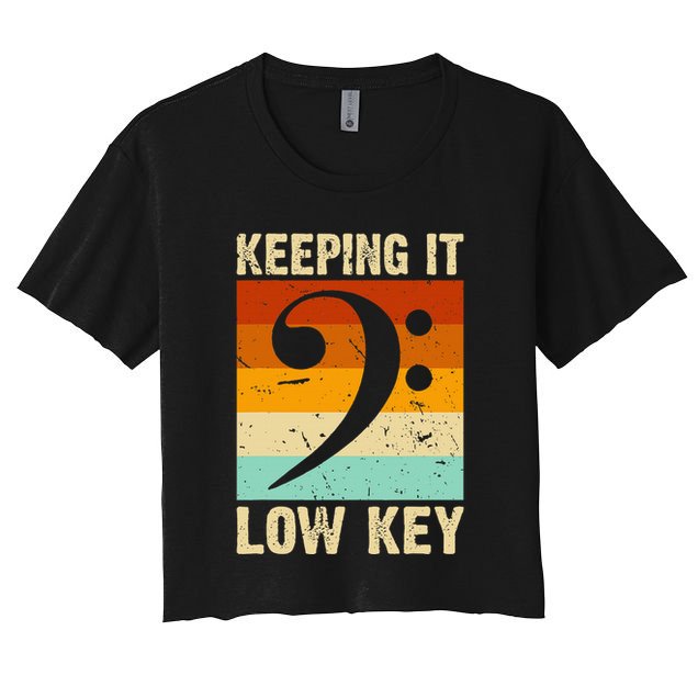 Retro Bass Clef Music Keeping It Low Key Musician Humor Crop Top
