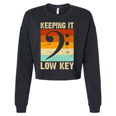 Retro Bass Clef Music Keeping It Low Key Musician Humor Cropped Pullover Crew