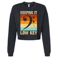 Retro Bass Clef Music Keeping It Low Key Musician Humor Cropped Pullover Crew