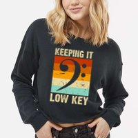 Retro Bass Clef Music Keeping It Low Key Musician Humor Cropped Pullover Crew