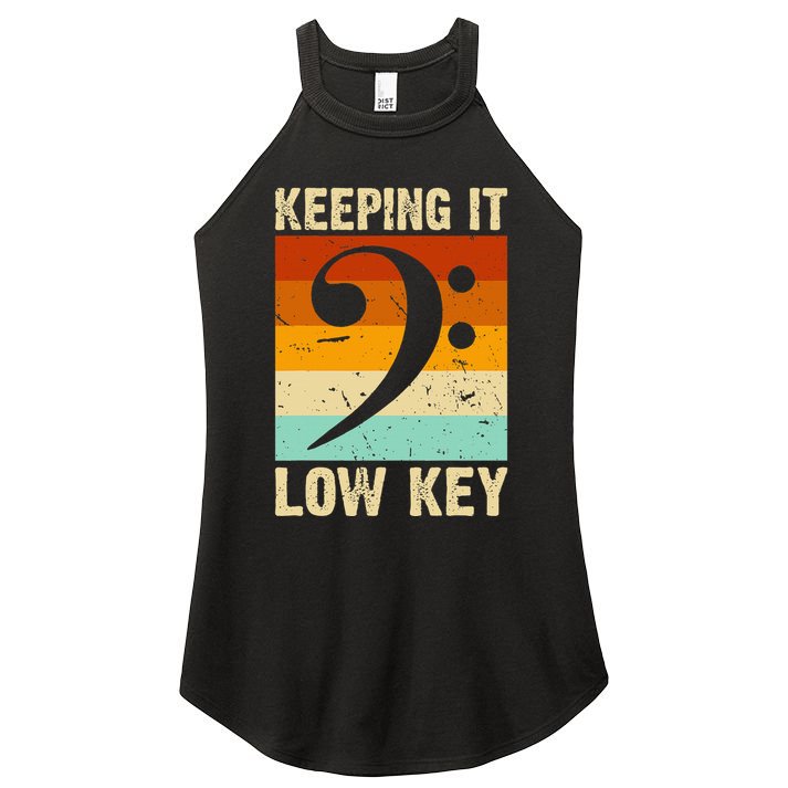 Retro Bass Clef Music Keeping It Low Key Musician Humor Women's Perfect Tri Rocker Tank