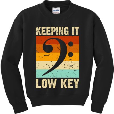 Retro Bass Clef Music Keeping It Low Key Musician Humor Kids Sweatshirt