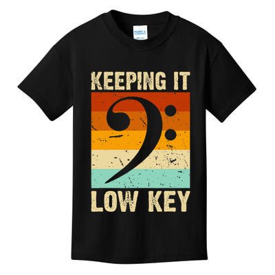 Retro Bass Clef Music Keeping It Low Key Musician Humor Kids T-Shirt