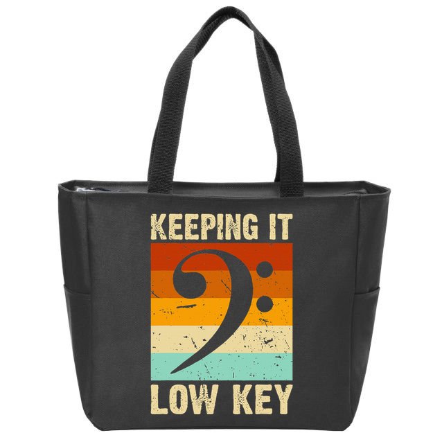 Retro Bass Clef Music Keeping It Low Key Musician Humor Zip Tote Bag
