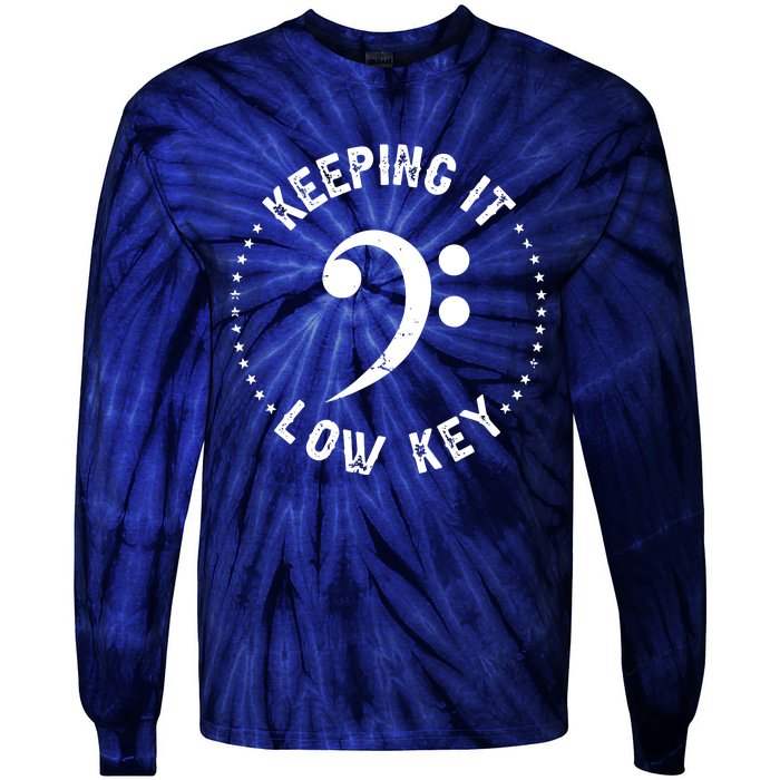 Retro Bass Clef Music Keeping It Low Key Musician Humor Tie-Dye Long Sleeve Shirt