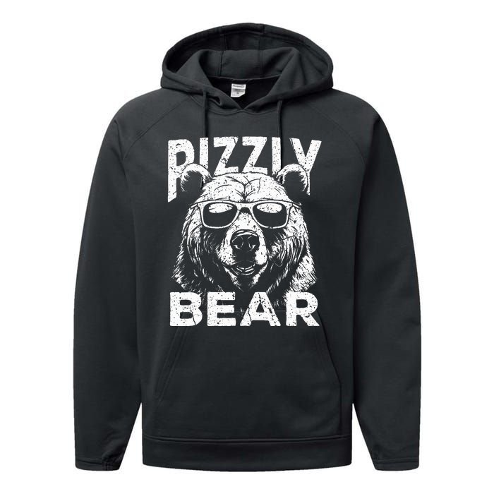 Rizzly Bear Cool Bear Wearing Sunglasses Rizz Performance Fleece Hoodie