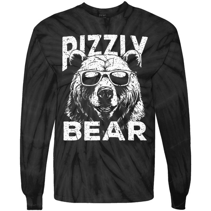 Rizzly Bear Cool Bear Wearing Sunglasses Rizz Tie-Dye Long Sleeve Shirt