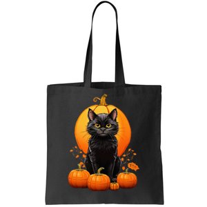 Retro Black Cat Halloween Pumpkin Costume Tote Bag