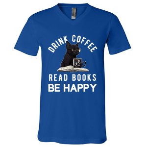 Read Books Coffee Be Happy Book Lover Worm Nerd Meaningful Gift V-Neck T-Shirt