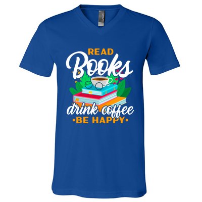 Read Books Coffee Be Happy Bookworm Book Reader Funny Gift V-Neck T-Shirt