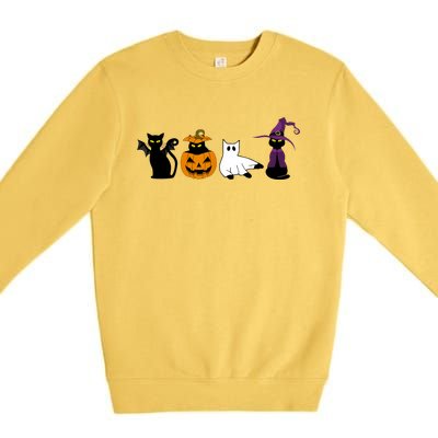 Retro Black Cat Halloween Pumpkin Costume Premium Crewneck Sweatshirt