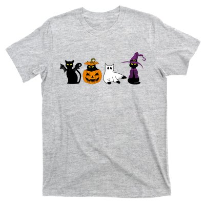 Retro Black Cat Halloween Pumpkin Costume T-Shirt