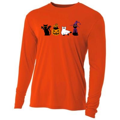 Retro Black Cat Halloween Pumpkin Costume Cooling Performance Long Sleeve Crew