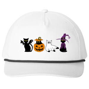 Retro Black Cat Halloween Pumpkin Costume Snapback Five-Panel Rope Hat