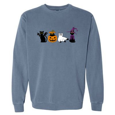 Retro Black Cat Halloween Pumpkin Costume Garment-Dyed Sweatshirt