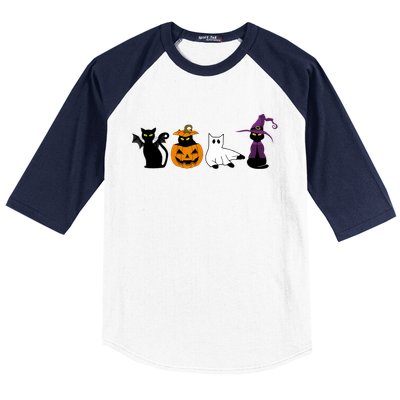 Retro Black Cat Halloween Pumpkin Costume Baseball Sleeve Shirt