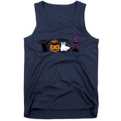 Retro Black Cat Halloween Pumpkin Costume Tank Top