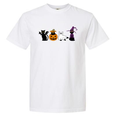 Retro Black Cat Halloween Pumpkin Costume Garment-Dyed Heavyweight T-Shirt