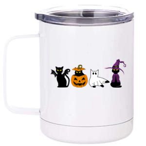 Retro Black Cat Halloween Pumpkin Costume 12 oz Stainless Steel Tumbler Cup