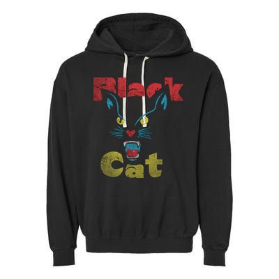 Retro Black Cat Retro Fireworks Vintage Halloween 70s Garment-Dyed Fleece Hoodie