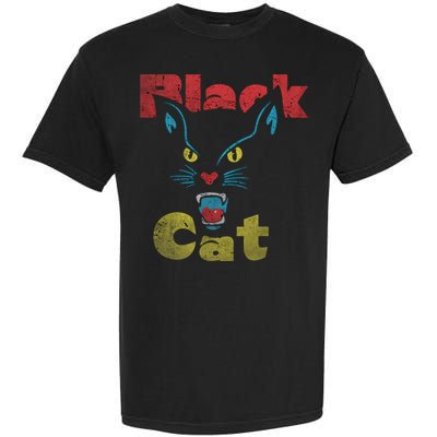Retro Black Cat Retro Fireworks Vintage Halloween 70s Garment-Dyed Heavyweight T-Shirt