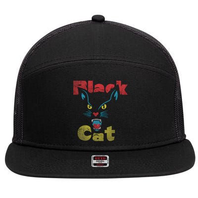 Retro Black Cat Retro Fireworks Vintage Halloween 70s 7 Panel Mesh Trucker Snapback Hat
