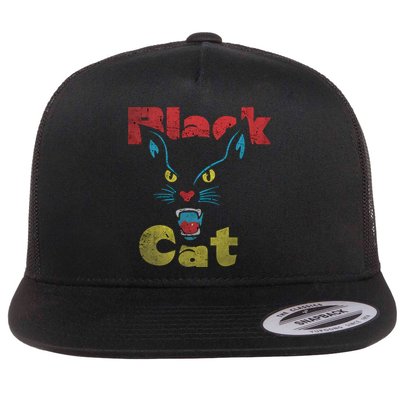 Retro Black Cat Retro Fireworks Vintage Halloween 70s Flatbill Hat