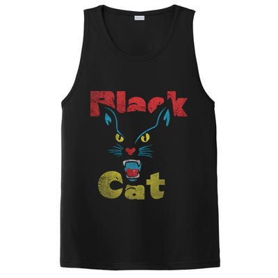 Retro Black Cat Retro Fireworks Vintage Halloween 70s PosiCharge Competitor Tank