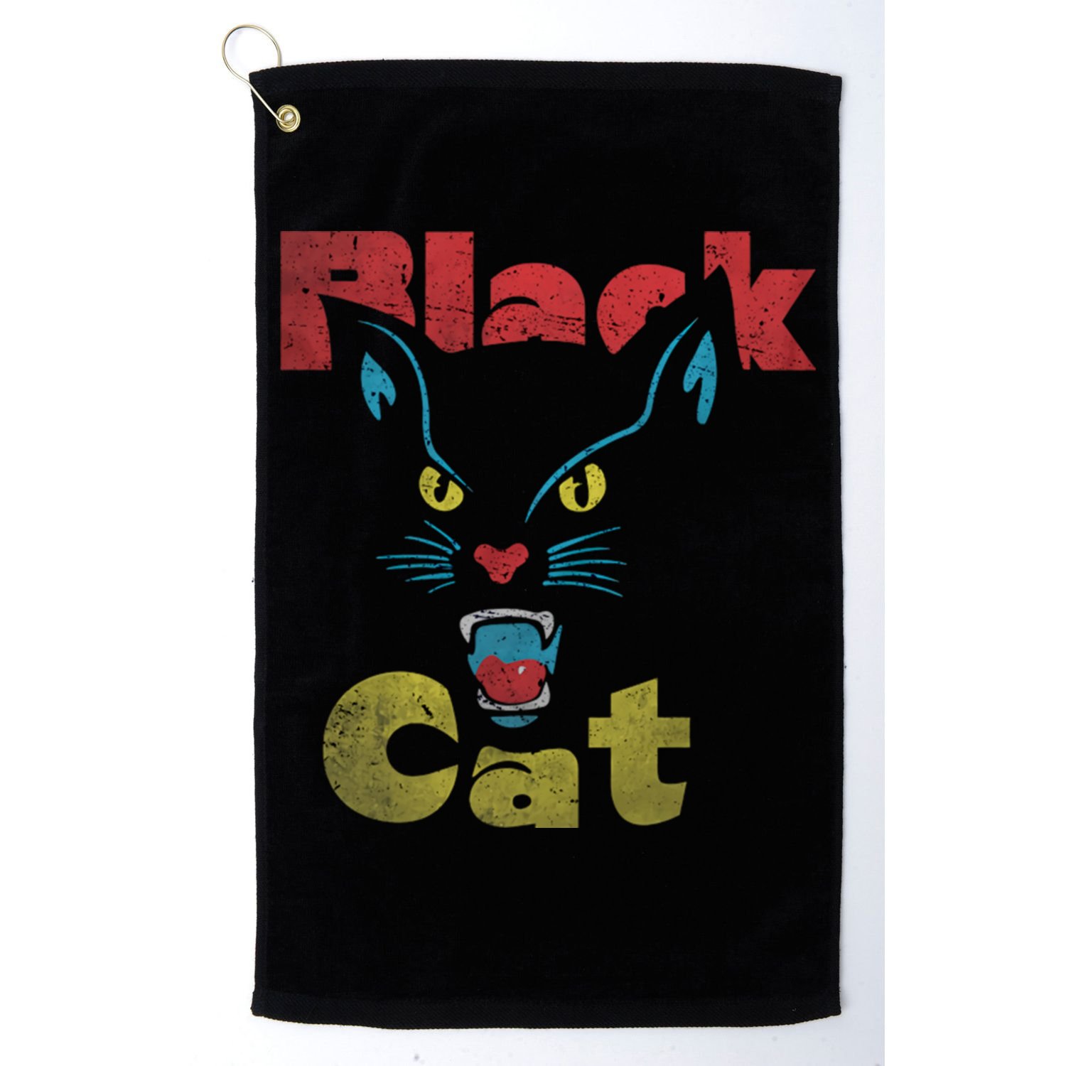 Retro Black Cat Retro Fireworks Vintage Halloween 70s Golf Towel