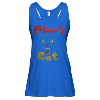 Retro Black Cat Retro Fireworks Vintage Halloween 70s Ladies Essential Flowy Tank