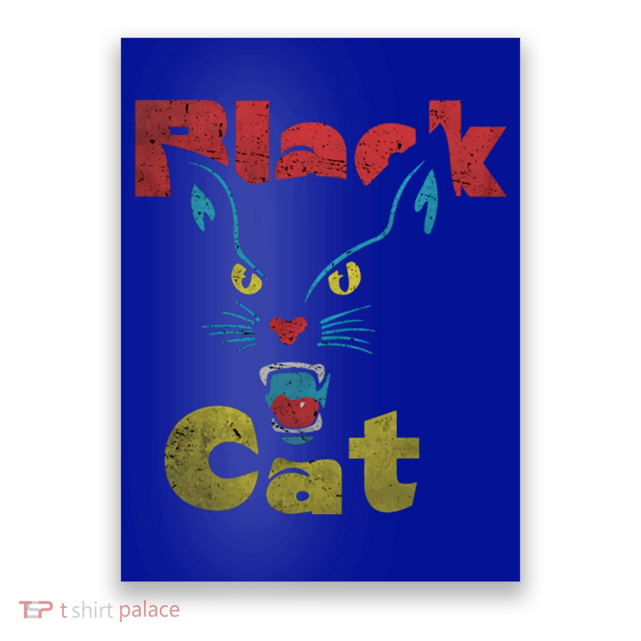 Retro Black Cat Retro Fireworks Vintage Halloween 70s Poster
