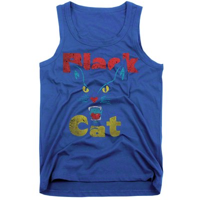 Retro Black Cat Retro Fireworks Vintage Halloween 70s Tank Top