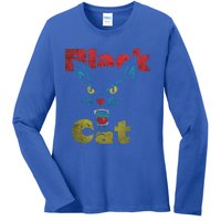 Retro Black Cat Retro Fireworks Vintage Halloween 70s Ladies Long Sleeve Shirt