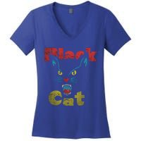 Retro Black Cat Retro Fireworks Vintage Halloween 70s Women's V-Neck T-Shirt