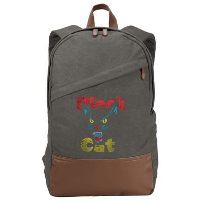 Retro Black Cat Retro Fireworks Vintage Halloween 70s Cotton Canvas Backpack